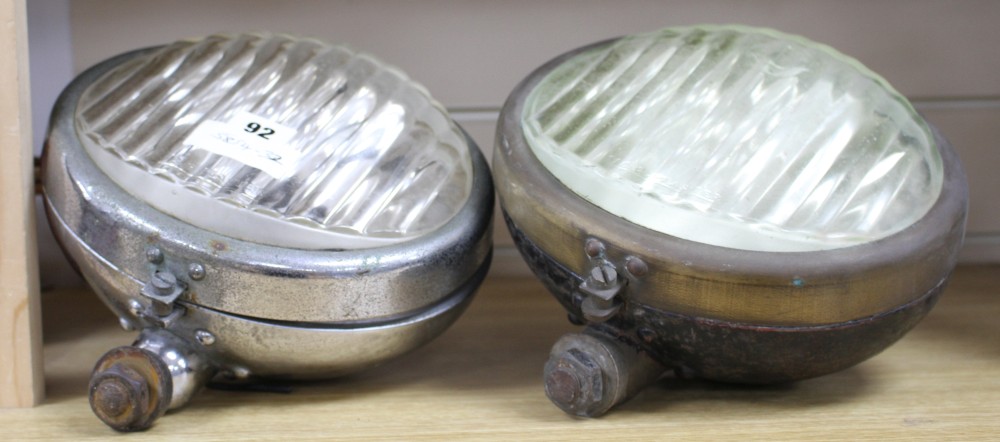 Two vintage Notek Fog Master motoring lamps, height of bezel 20cm, width 23cm